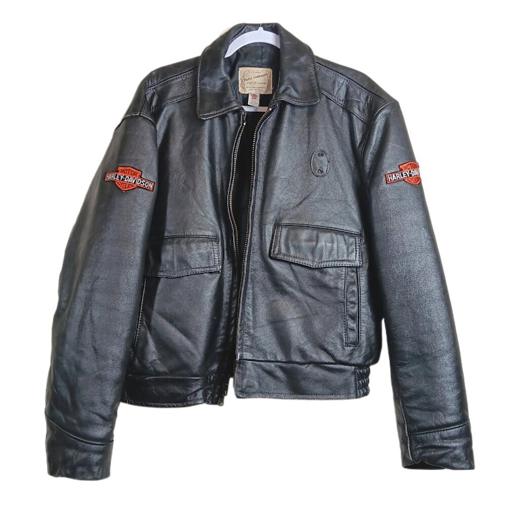 Taylor’s Leather Bomber Jacket Mens 46 Black Moto Harley-Davidson Embroidered